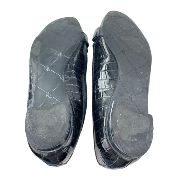 Ralph Lauren Women's Black Gold Logo Croc Leather Chain Slip On Loafers Shoes 6M - Picture 4 of 6